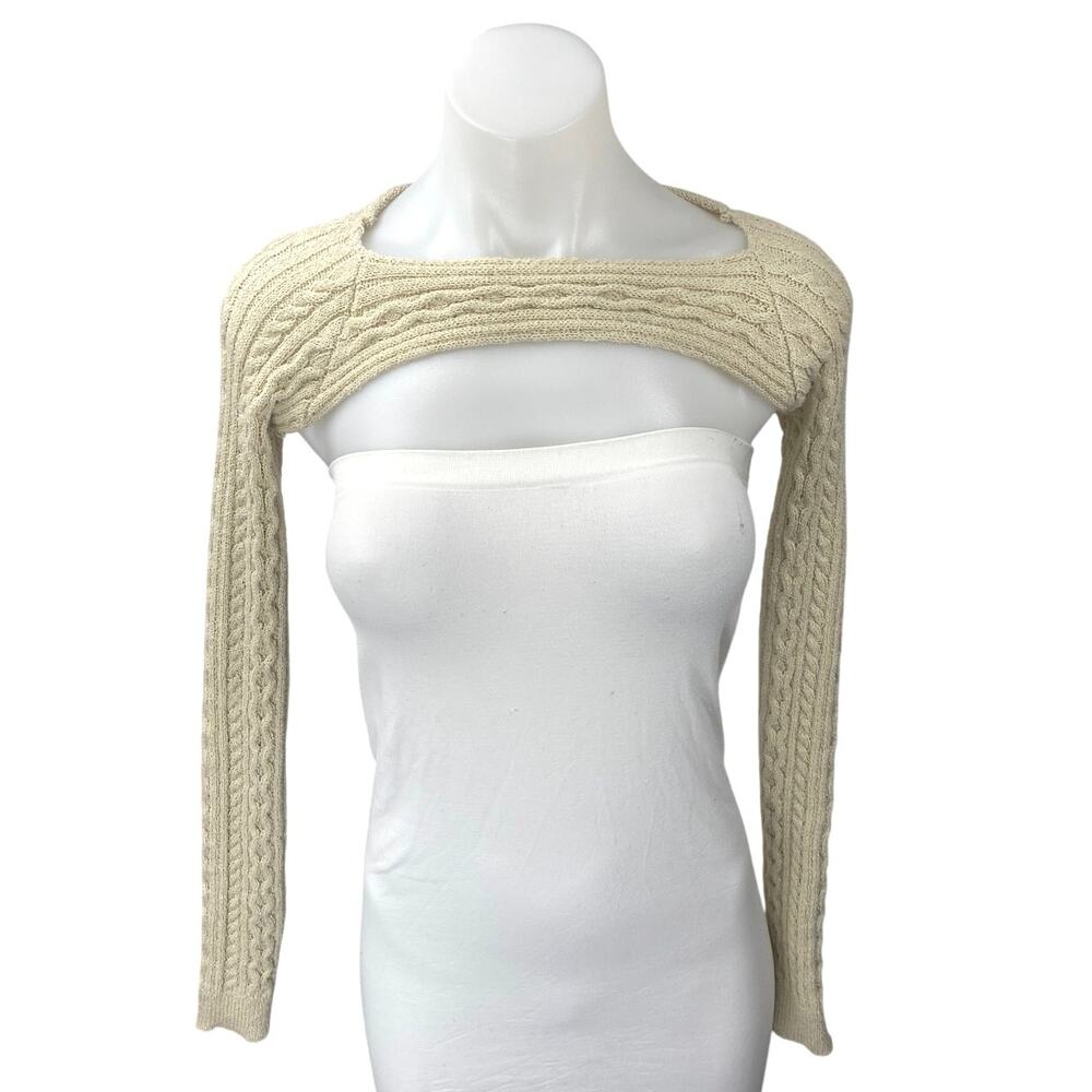 Edikted Cream Beige Cable Knit Long Sleeve Boat Neck Bolero Sweater Crop Top S